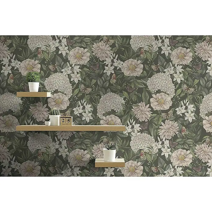 Tadessi Vliestapete M1-No.4495 - Schwarz, Floral, 10,05 x 0,53 m