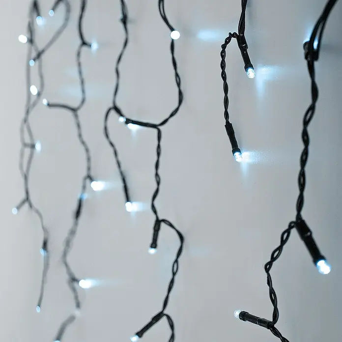 ECD Germany LED-Lichtervorhang 180 LEDs 6m für Innen & Außen IP44 Kaltweiß - Innen, 600 cm, Kaltweiß, 180 Stk., Netzbetrieben