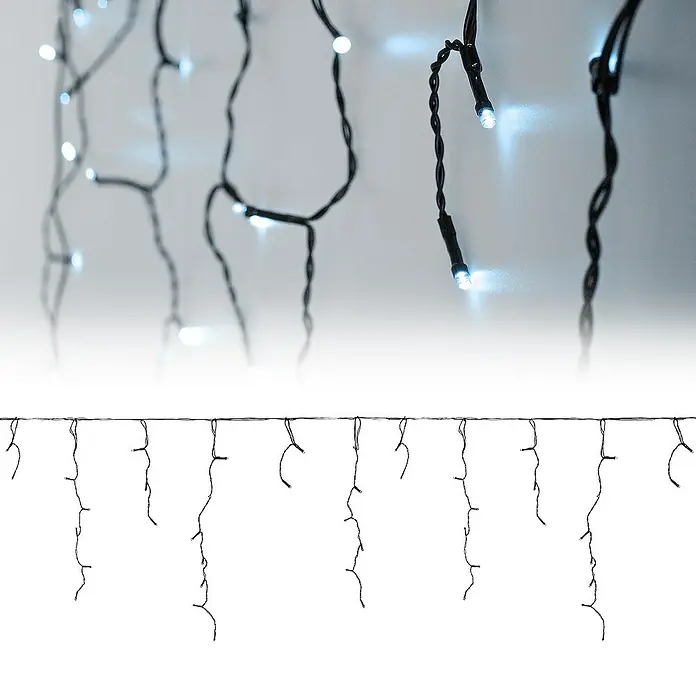 ECD Germany LED-Lichtervorhang 180 LEDs 6m für Innen & Außen IP44 Kaltweiß - Innen, 600 cm, Kaltweiß, 180 Stk., Netzbetrieben