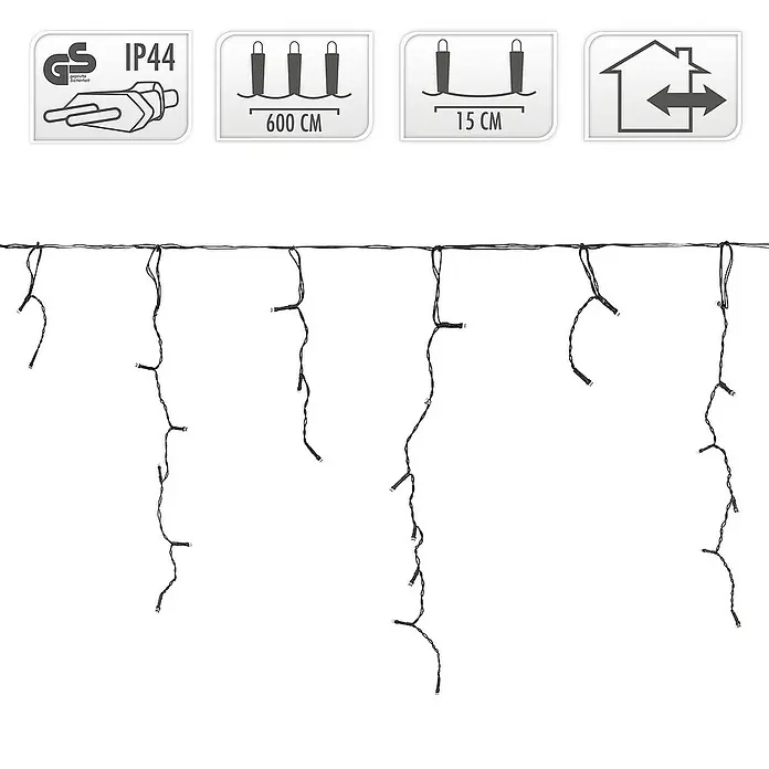 ECD Germany LED-Lichtervorhang 180 LEDs 6m für Innen & Außen IP44 Kaltweiß - Innen, 600 cm, Kaltweiß, 180 Stk., Netzbetrieben
