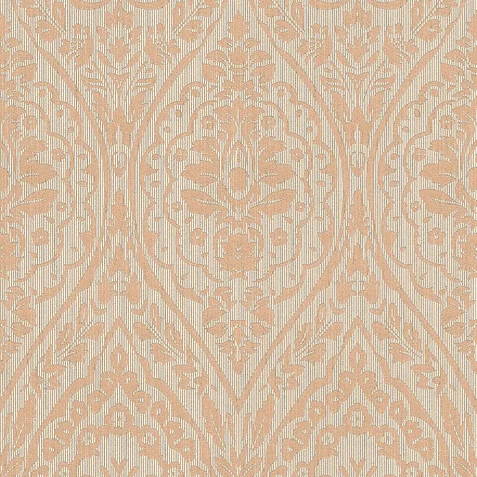 Tadessi Vliestapete M1-No.3851 - Beige, Streifen, 10,05 x 0,53 m - Beige Damasttapete mit einem verzierten Rautenmuster über einem dezent gestreiften Hintergrund.