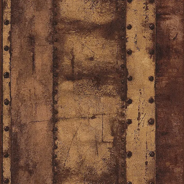 Tadessi Vliestapete M1-No.552 - Orange, Sonstiges, 10,05 x 0,53 m - Gealterte braun-beige Industriestruktur mit Nieten, die an verwittertes Metall oder Leder erinnert.