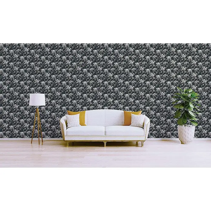 Tadessi Vliestapete M1-No.661 - Schwarz, Floral, 10,05 x 0,53 m
