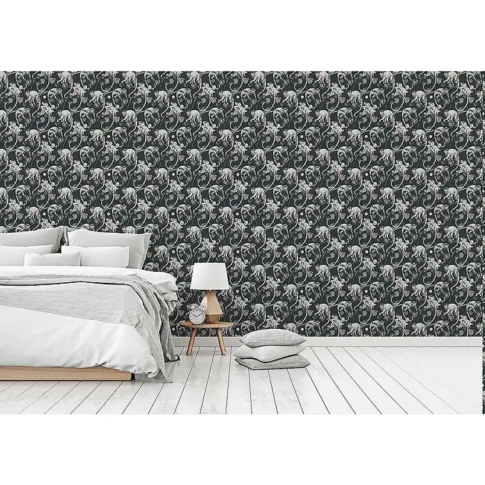 Tadessi Vliestapete M1-No.661 - Schwarz, Floral, 10,05 x 0,53 m
