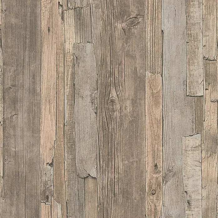 Tadessi Vliestapete M1-No.904 - Beige, Holzoptik, 10,05 x 0,53 m - Rustikale Holzplanken mit unterschiedlichen Braun- und Grautönen, sichtbarer Maserung und Ästen.