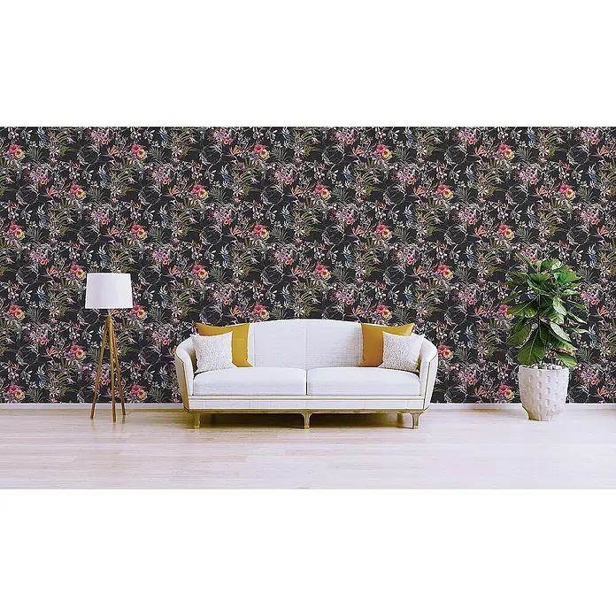 Tadessi Vliestapete M1-No.787 - Schwarz, Floral, 10,05 x 0,53 m