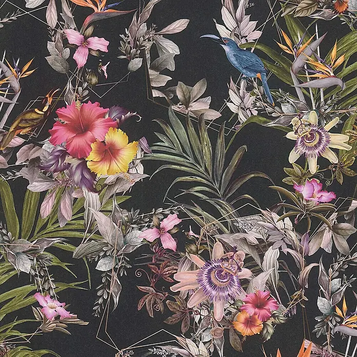 Tadessi Vliestapete M1-No.787 - Schwarz, Floral, 10,05 x 0,53 m