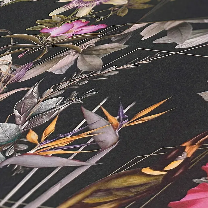Tadessi Vliestapete M1-No.787 - Schwarz, Floral, 10,05 x 0,53 m