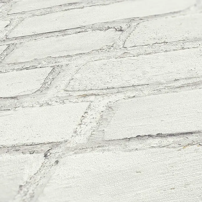 Tadessi Vliestapete M1-No.397 - Grau, Steinoptik, 10,05 x 0,53 m - Weiße Ziegelwandtextur mit verwaschenem Look für moderne Räume.