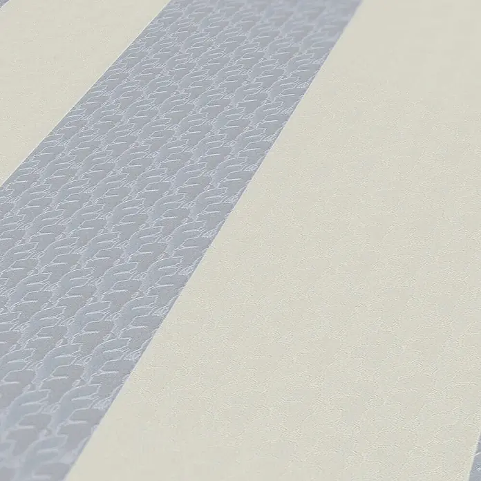 Tadessi Vliestapete M1-No.595 - Weiß, Streifen, 10,05 x 0,53 m - Gestreifte Tapete in Hellbeige und Blaugrau, mit dezenter Musterung auf den blaugrauen Streifen.
