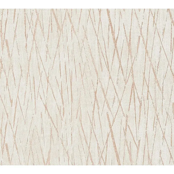 Tadessi Vliestapete M1-No.1712 - Creme, Streifen, 10,05 x 0,53 m - Strukturierte hellbeige Tapete mit unregelmäßigem, sich kreuzendem rötlich-braunem Linienmuster.