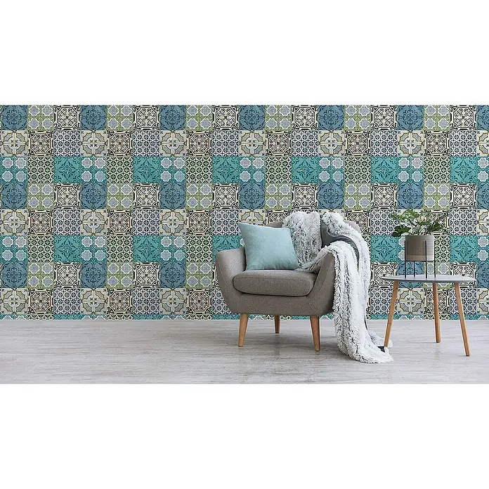 Tadessi Vliestapete M1-No.199 - Blau, Fliesenoptik, 10,05 x 0,53 m