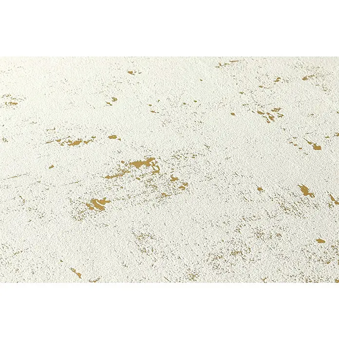 Tadessi Vliestapete M1-No.18 - Weiß, Sonstiges, 10,05 x 0,53 m - Texturierte weiße Oberfläche mit unregelmäßigen goldenen Akzenten.