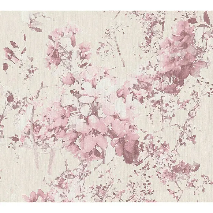 Tadessi Vliestapete M1-No.1301 - Rosa, Floral - Zartrosa Blumenmuster auf hellbeige Hintergrund, Aquarell-Optik.
