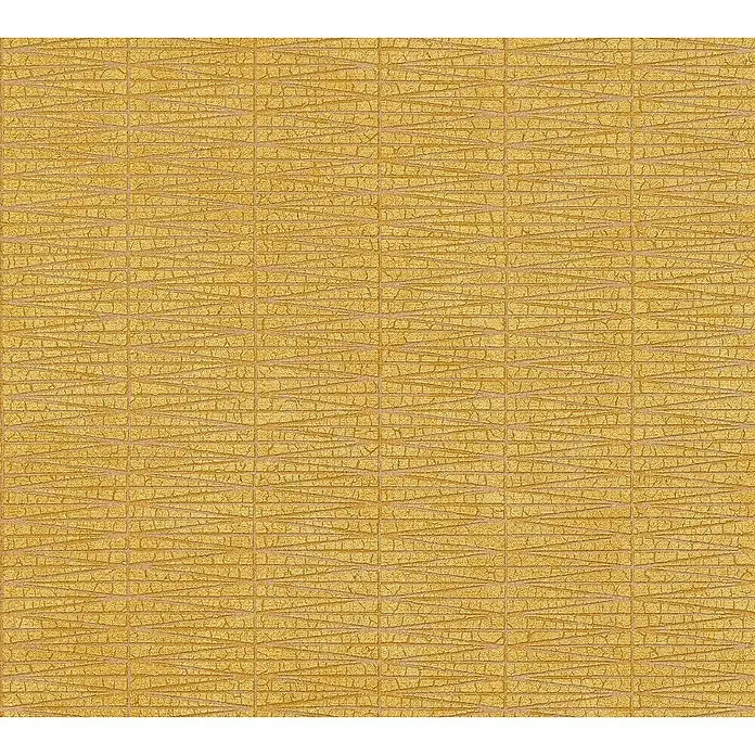 Tadessi Vliestapete M1-No.1708 - Gelb, Sonstiges, 10,05 x 0,53 m - Goldgelbe texturierte Oberfläche mit dezentem Gittermuster, einem gewebten oder rissigen Material ähnelnd.