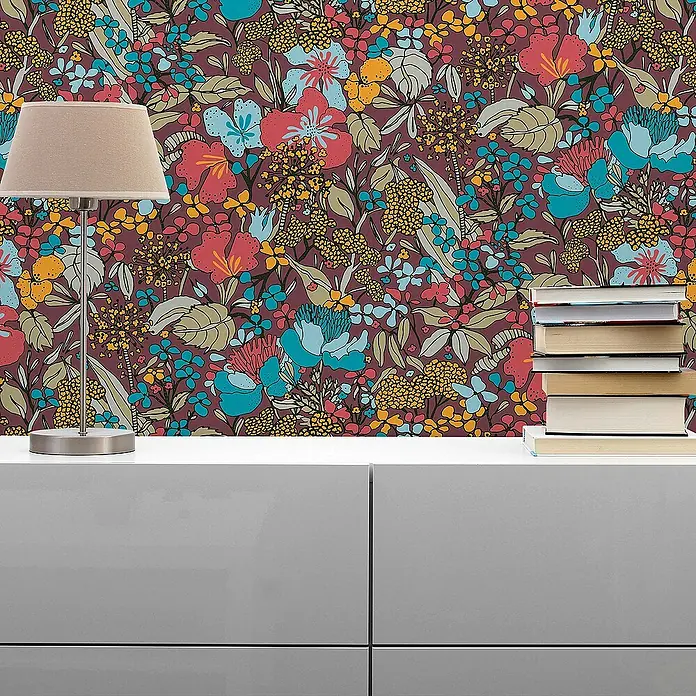 Tadessi Vliestapete M1-No.1455 - Rot, Floral, 10,05 x 0,53 m