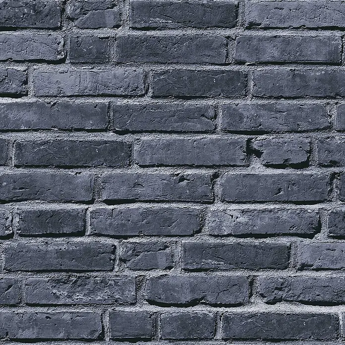 Tadessi Vliestapete M1-No.745 - Schwarz, Steinoptik, 10,05 x 0,53 m - Dunkelgraue Ziegelwandtextur mit rauen, gealterten Ziegeln und sichtbaren Mörtelfugen.