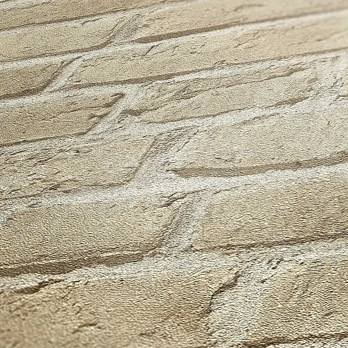 Tadessi Vliestapete M1-No.2593 - Beige, Steinoptik, 10,05 x 0,53 m - Strukturierte hellbeige Ziegelsteinoptik-Tapete mit rauen, unregelmäßigen Fugen.
