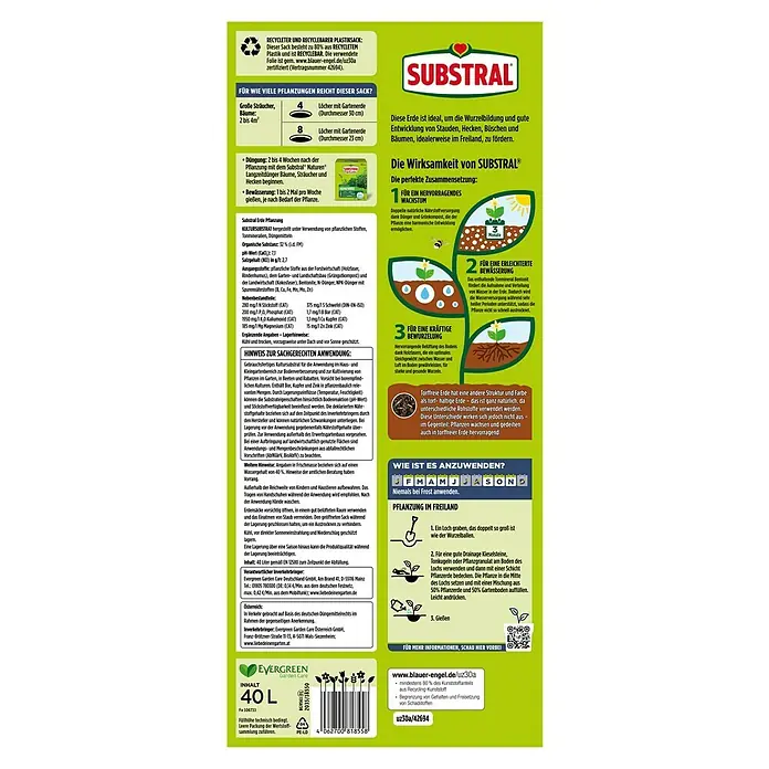 Substral Zimmerpflanzenerde Pflanzung Stauden, Hecken, Büsche und Bäume - 40 l - Substral Pflanzerde Sack, ideal für die Wurzelbildung und Entwicklung von Stauden, Hecken und Bäumen. Anleitung zur Anwendung inklusive.