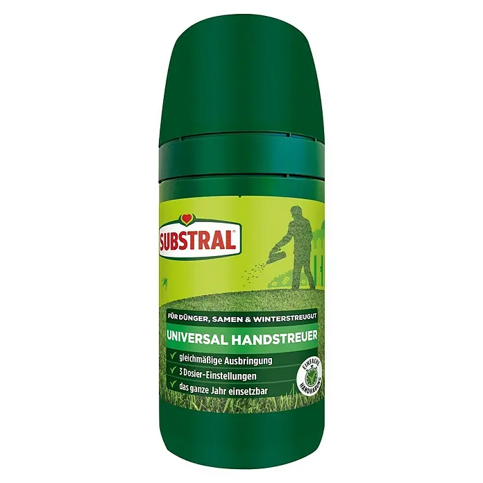 Substral Handstreuer Universal - 1,2 l - Das Bild zeigt einen Substral Universal Handstreuer für Dünger, Samen und Winterstreugut.