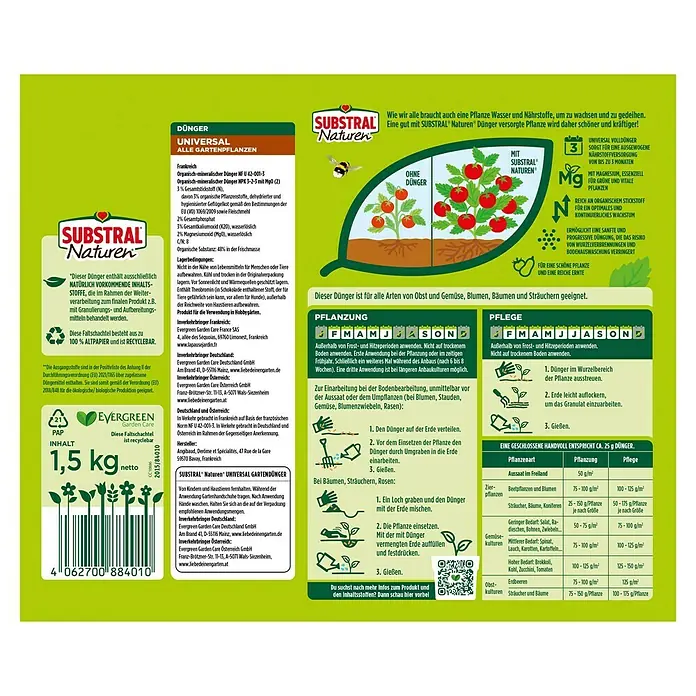 Substral Naturen Universaldünger - 1,5 kg - Substral Naturen Universal Gartendünger für alle Gartenpflanzen, sorgt für eine ausgewogene Nährstoffversorgung und reiche Ernte!