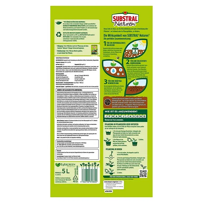 Substral Universalerde - Nettovolumen: 5 l, Torffrei - Substral Naturen Erde Universal: Torffreie Erde für Wurzelbildung und Pflanzenentwicklung im Freiland oder Pflanzgefäßen. Die perfekte Zusammensetzung für Wachstum.