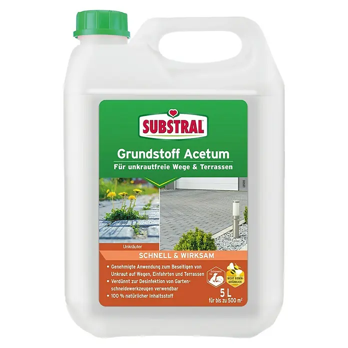 Substral Grundstoff Acentum für Unkrautfreie Wege & Terrassen - 5 l - Produktbild von Substral Grundstoff Acetum, einem Unkrautvernichter für Wege und Terrassen, der schnell und wirksam ist.