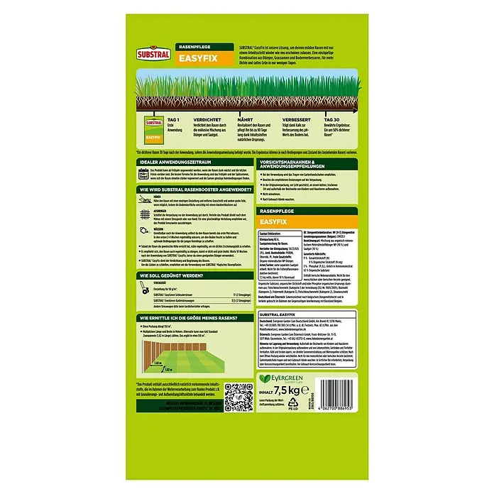 Substral Naturen Rasendünger Easyfix - 7,5 kg, Max. Anwendungsfläche: 150 m² - SUBSTRAL EasyFix Rasenpflege: Eine einzigartige Kombination für dichten, grünen Rasen. Revitalisiert und verbessert den Boden.
