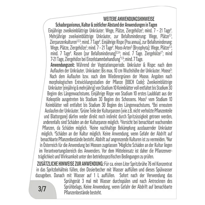 Roundup Unkrautvernichter Unkrautfrei Express Konzentrat - 250 ml - Produktinformationen: Anwendungshinweise für ein Schädlingsbekämpfungsmittel mit Details zu Schadorganismen, Kulturen und Anwendungsabständen.