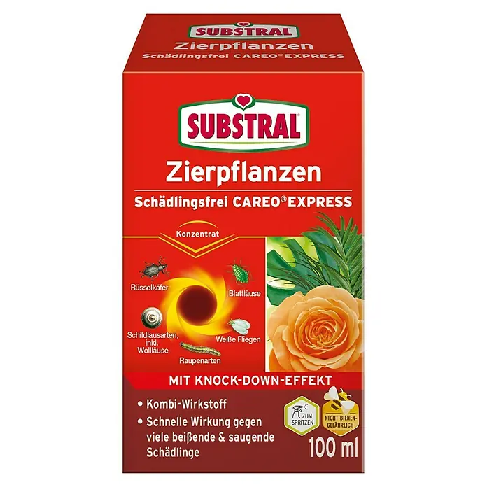 Substral Schädlingsfrei Careo Express - Zierpflanzen, 100 ml - Bild der Substral Zierpflanzen Schädlingsfrei CAREO® EXPRESS-Packung, ein Schädlingsbekämpfungsmittel für Zierpflanzen.