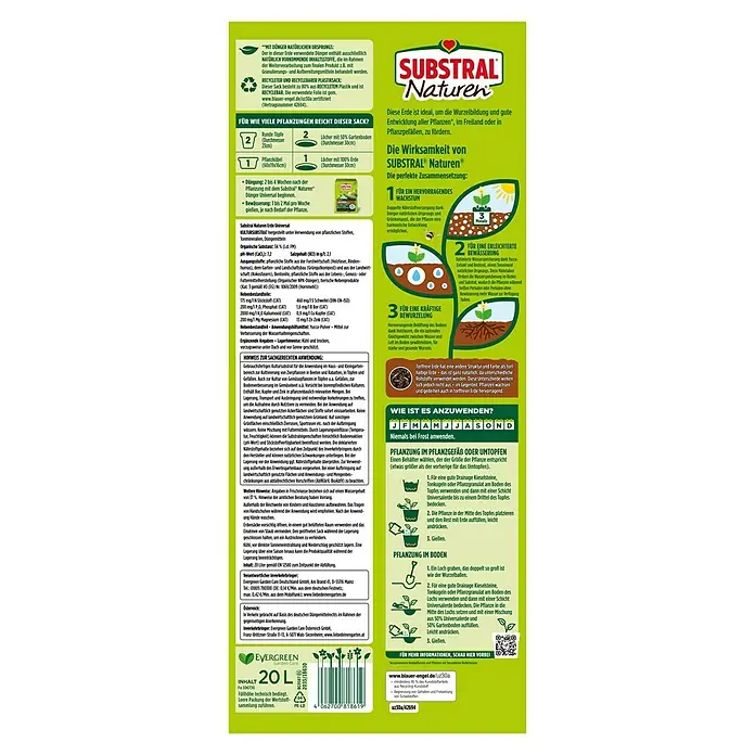 Substral Universalerde - Nettovolumen: 20 l, Torffrei - Substral Naturen Universal Blumenerde: Ideal für die Wurzelbildung und Entwicklung aller Pflanzen im Freiland oder in Pflanzgefäßen.