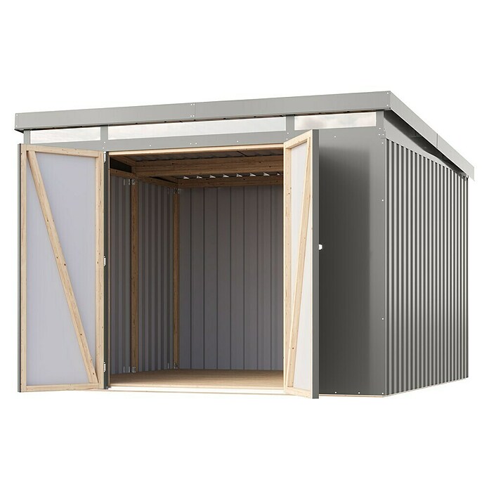 Karibu Gerätehaus Marder 3,5 (Außenmaß inkl. Dachüberstand (B x T): 298 x 298 cm, Stahl, Graualuminium) | BAUHAUS