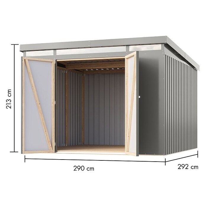 Karibu Gerätehaus Marder 3,5 (Außenmaß inkl. Dachüberstand (B x T): 298 x 298 cm, Stahl, Graualuminium) | BAUHAUS