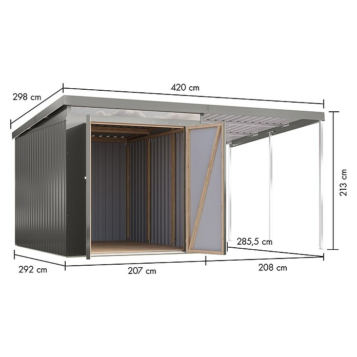 Karibu Gerätehaus Marder 2,5 (Außenmaß inkl. Dachüberstand (B x T): 420 x 298 cm, Stahl, Graualuminium) | BAUHAUS