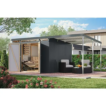 Karibu  Gerätehaus Iridium 3,5 mit Anbaudach