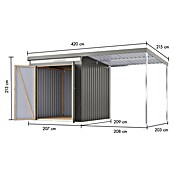 Karibu Gerätehaus Marder 2 (Außenmaß inkl. Dachüberstand (B x T): 420 x 215 cm, Stahl, Graualuminium) | BAUHAUS
