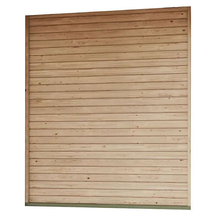 Karibu Gartenpavillon Toscana - 464 x 242 cm, Holz, Naturbelassen, Mit Lamellen-Seitenwand & Rückwand - Nahaufnahme einer Wand aus hellem Holz mit horizontalen Brettern, die eine rustikale und natürliche Textur zeigen.