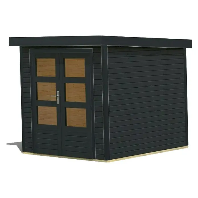 Karibu Gerätehaus Locknell Express - Außenmaß inkl. Dachüberstand (B x T): 228,5 x 235 cm, Holz, Anthrazit - Ein modernes Gartenhaus in Anthrazit mit Doppeltür und Fensterrahmen. Ideal zur Aufbewahrung von Gartengeräten oder als gemütlicher Rückzugsort.