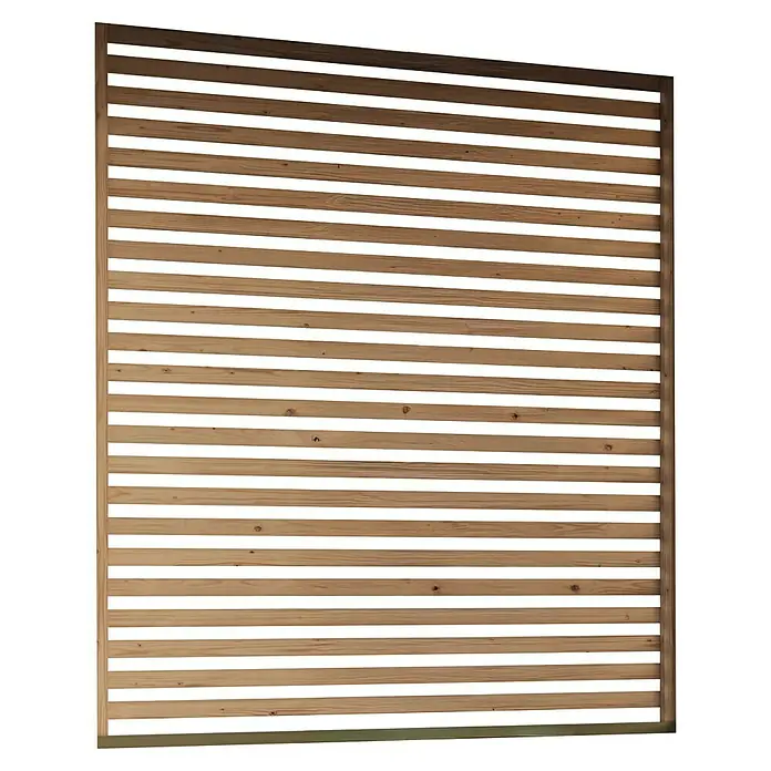 Karibu Gartenpavillon Toscana - 464 x 242 cm, Holz, Naturbelassen, Mit Lamellen-Seitenwand & Rückwand - Holzstruktur-Paneel mit horizontalen Latten und Zwischenräumen zur Lichtdurchlässigkeit, ideal als Sichtschutz oder dekoratives Element.
