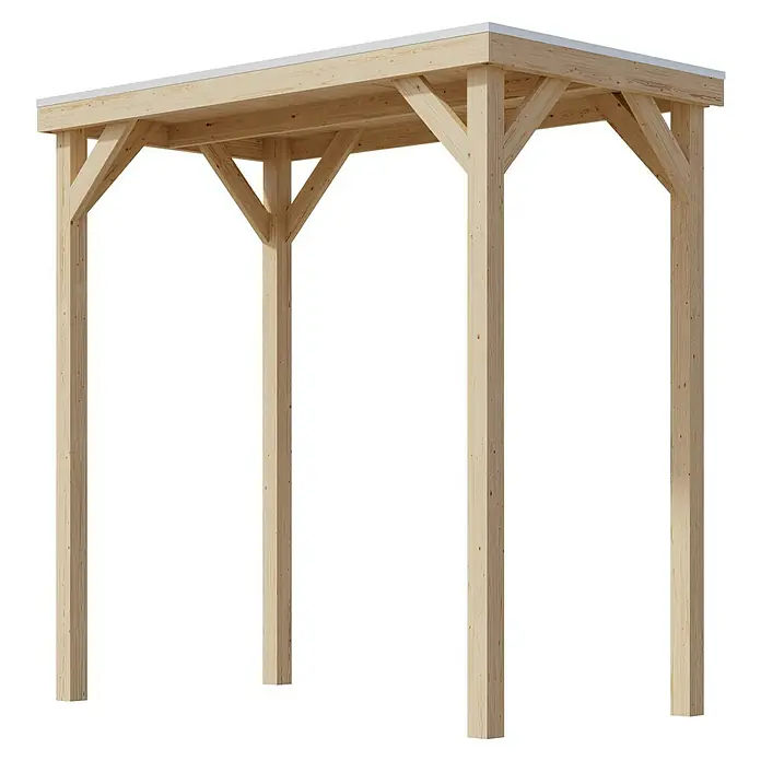 Karibu Gartenpavillon Cubeco - 231 x 124,5 cm, Holz, Natur - Produktabbildung einer Holzpergola mit quadratischen Säulen und einem offenen Dachrahmen, ideal für den Garten.
