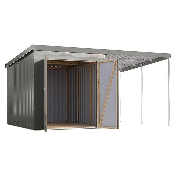 Karibu Gerätehaus Marder 2,5 (Außenmaß inkl. Dachüberstand (B x T): 420 x 298 cm, Stahl, Graualuminium) | BAUHAUS