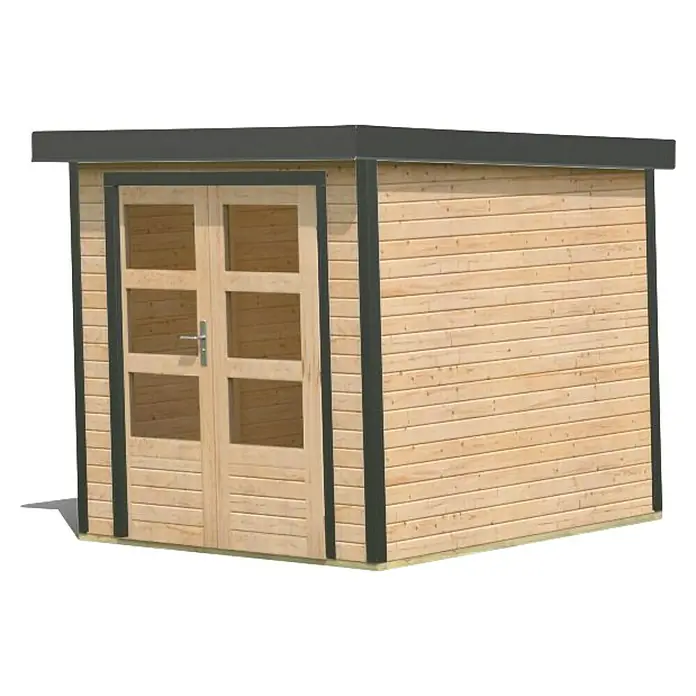 Karibu Gerätehaus Locknell Express - Außenmaß inkl. Dachüberstand (B x T): 228,5 x 235 cm, Holz, Naturbelassen/Anthrazit - Holzgartenhaus mit Doppeltür und Fenster. Das Gartenhaus bietet zusätzlichen Stauraum im Freien.