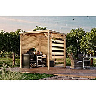 Karibu Gartenpavillon Toscana (242 x 242 cm, Holz, Naturbelassen, Mit geschlossener Seitenwand, halben Lamellenwand & geschlossene Seitenwand)