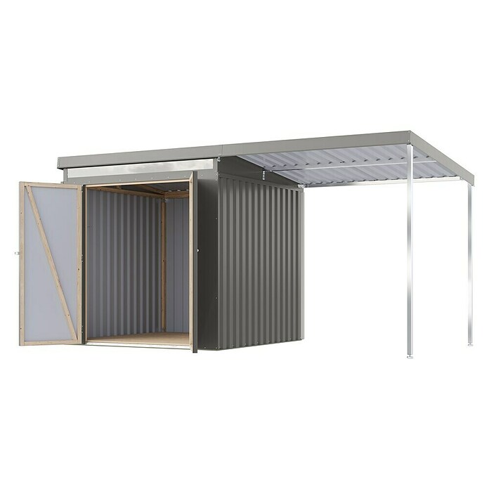 Karibu Gerätehaus Marder 2 (Außenmaß inkl. Dachüberstand (B x T): 420 x 215 cm, Stahl, Graualuminium) | BAUHAUS