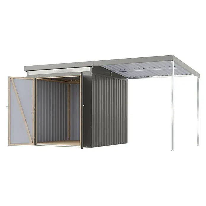 Karibu Gerätehaus Marder 2 - Außenmaß inkl. Dachüberstand (B x T): 420 x 215 cm, Stahl, Graualuminium - Geräumiger Geräteschuppen mit Überdachung bietet optimalen Schutz für Gartengeräte und Werkzeuge. Robuste Bauweise für eine lange Lebensdauer.