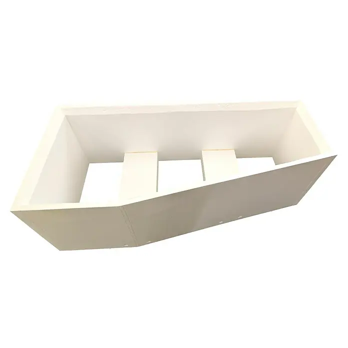 Aedler Wannenträger Miramas - 160 x 75 x 55 cm, Kunststoff, Weiß, Passend für: Badewannen der Serie Miramas, Links - Weiße Bühnenkulisse mit Treppen und Stützen, die eine minimalistische und moderne Struktur für Aufführungen schafft.