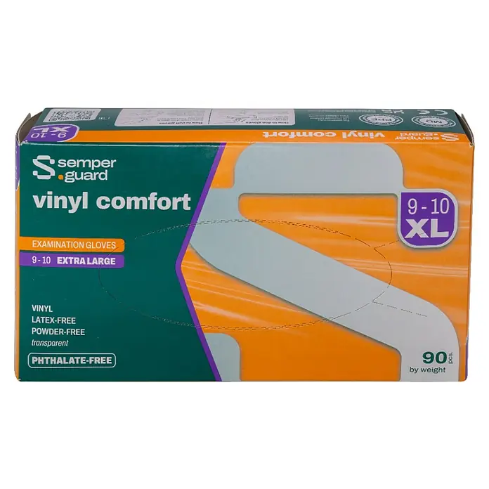 Semperguard Einmalhandschuhe - XL, 90 Stk. - Eine Schachtel Semperguard Vinyl Comfort Untersuchungshandschuhe in extra großer Größe 9-10.