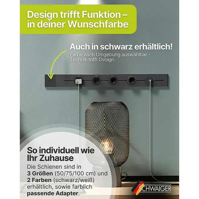 Schwaiger Steckdosenleiste Modulare Stromschiene - 100 cm, Weiß, IP20, Ohne Schalter - Wandmontierte Steckdosenleiste von Schwaiger in Schwarz, erhältlich in verschiedenen Größen und Farben, passend zu jedem Interieur.
