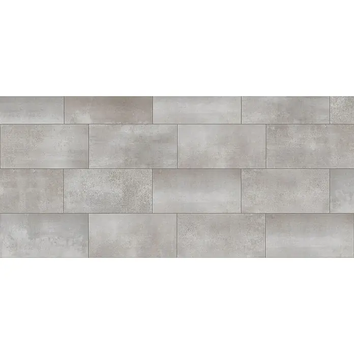 Terrassenfliese Fortezza Ceppo - 60 x 120 x 2 cm, Grey, Matt - Graue Ziegelwandtextur. Diese Textur zeigt ein wiederholtes Muster aus rechteckigen grauen Ziegeln, ideal für Hintergründe.