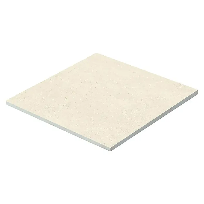 Terrassenfliese Portland - 60 x 60 x 2 cm, Ice, Matt - Nahaufnahme einer hellen, quadratischen Keramikfliese mit dezenter Textur, ideal für moderne Innenräume.